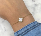 14K Yellow Gold Mother of Pearl & Diamond Clover Bracelet