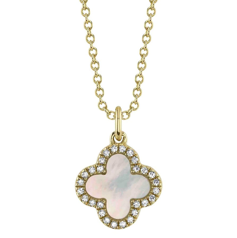 14K Yellow Gold Mother of Pearl and Onyx Necklace