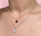 14K Yellow Gold Mother of Pearl and Onyx Necklace