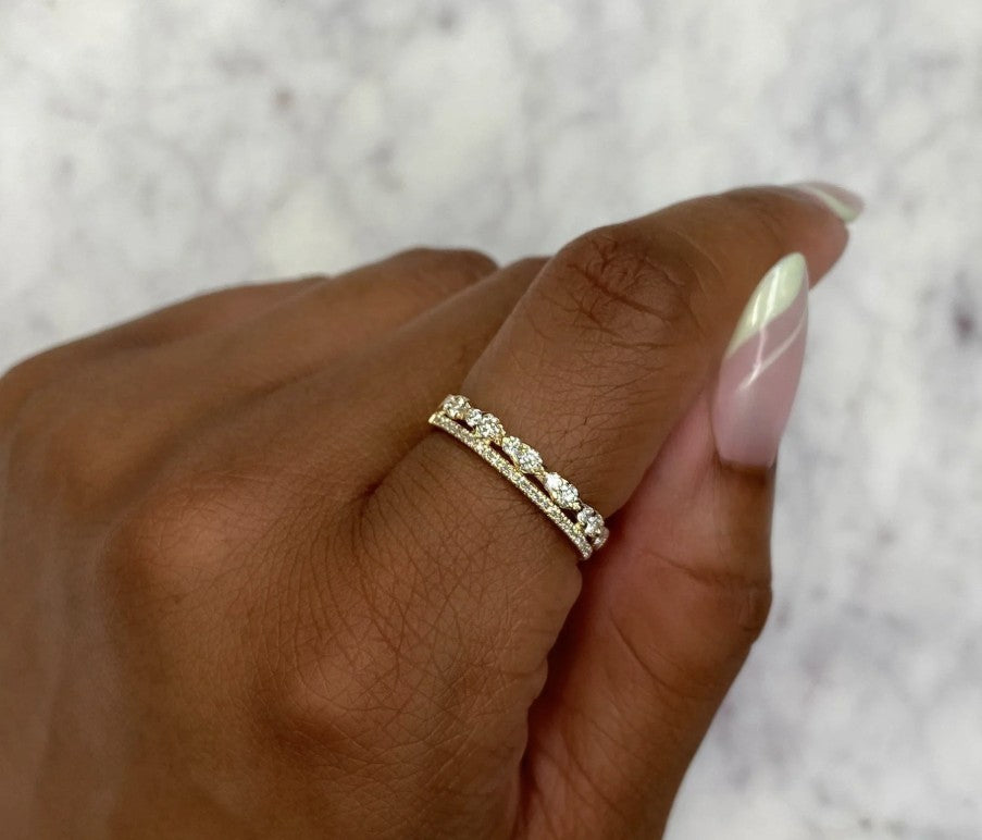14K Yellow Gold Double Row Fashion Ring
