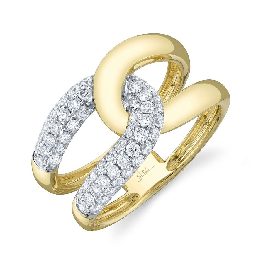14K Yellow Gold Interlocked Pave Diamond Fashion Ring