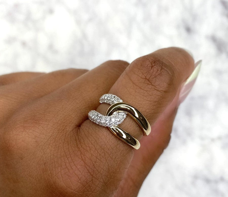 14K Yellow Gold Interlocked Pave Diamond Fashion Ring