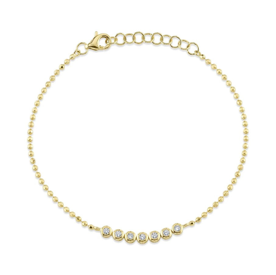 14K Gold Faceted Ball Chain Bracelet with Bezel Round Diamonds