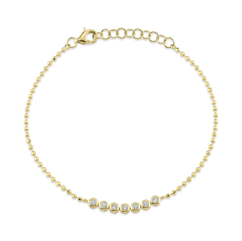 14K Gold Faceted Ball Chain Bracelet with Bezel Round Diamonds