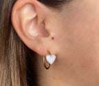 14K Yellow Gold Mother of Pearl Heart Hoop Earrings