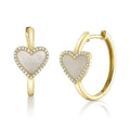 14K Yellow Gold Mother of Pearl Heart Hoop Earrings