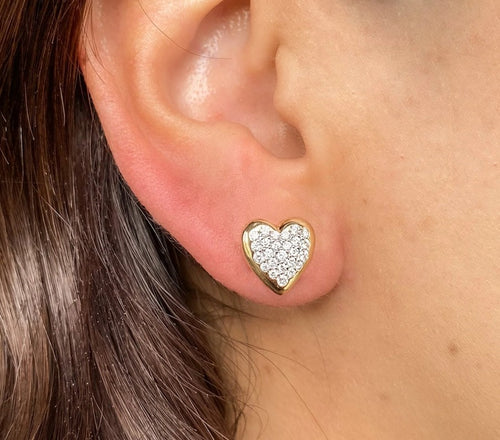 14K Gold Diamond Heart Earrings