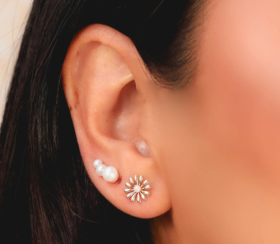 14K Yellow Gold Pearl Earrings