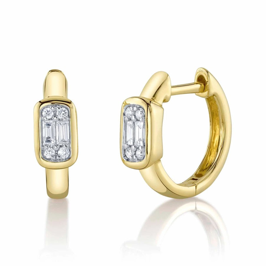 14K Gold Diamond Huggie Hoop Earrings