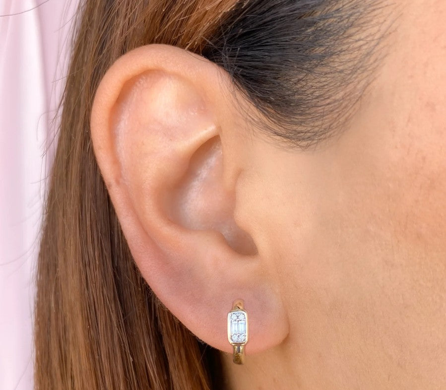 14K Gold Diamond Huggie Hoop Earrings