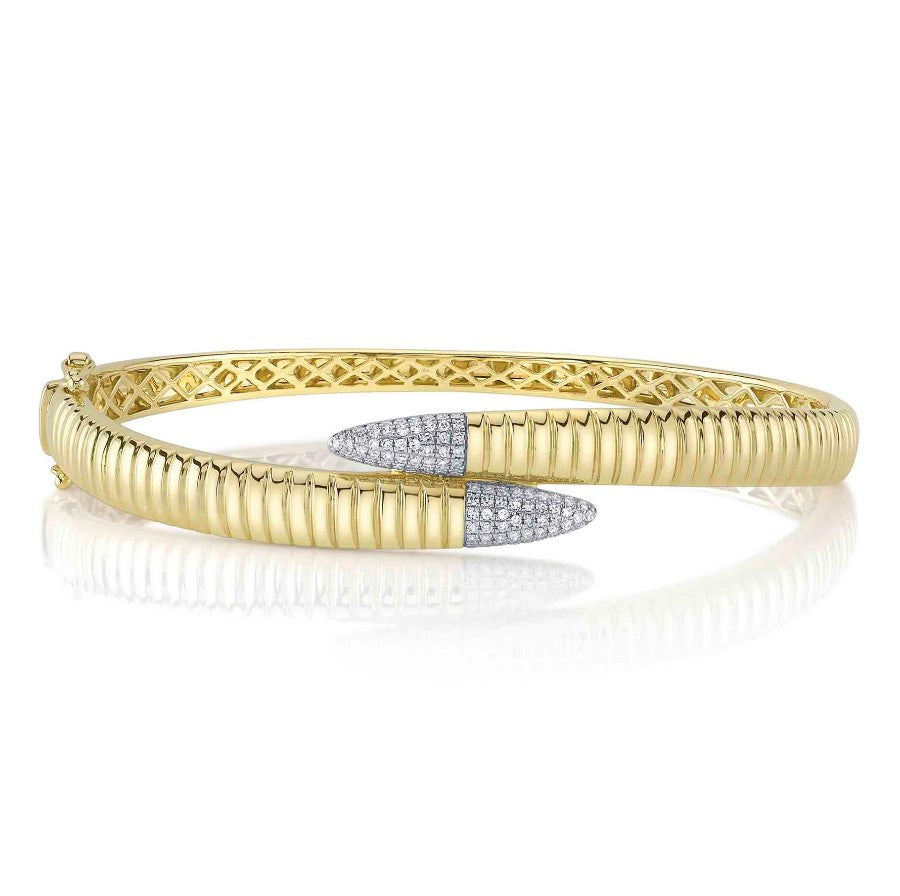 14K Gold Cross Over Diamond Bangle Bracelet