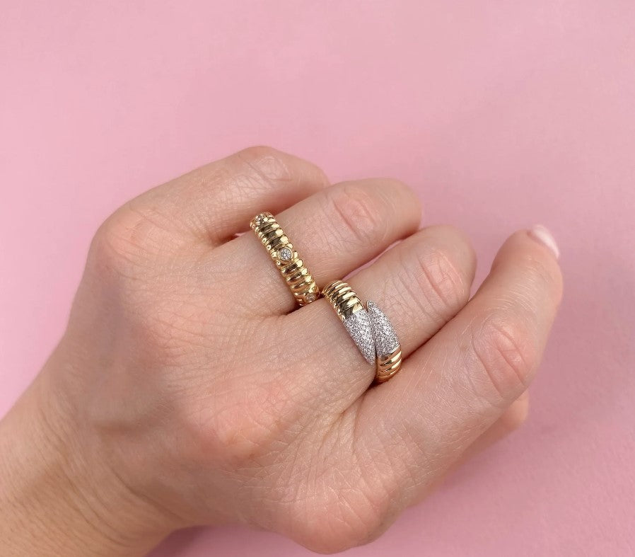 14K Gold Bypass Pavé Diamond Ring