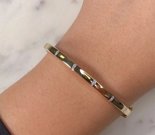 14K Gold Diamond Station Bangle Bracelet