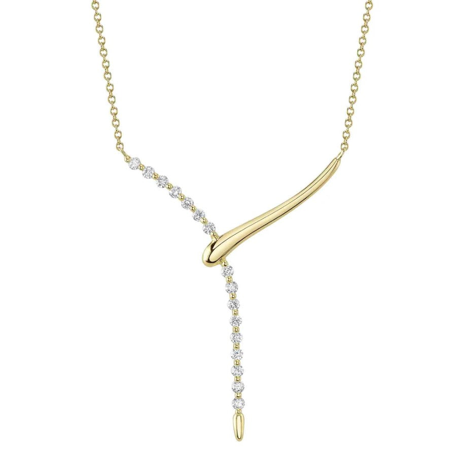 14K Gold Y Drop Round Diamond Necklace