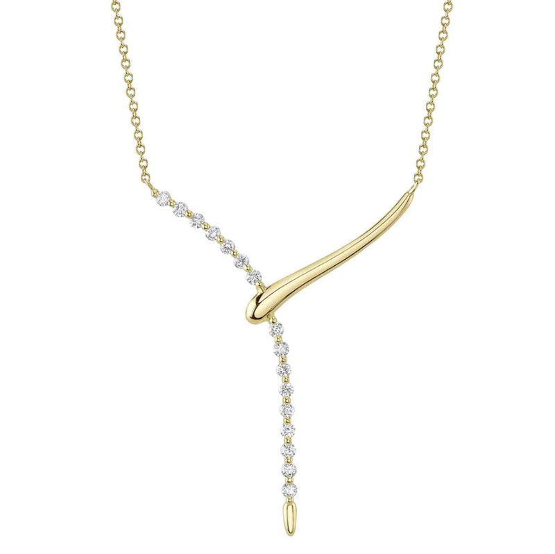 14K Gold Y Drop Round Diamond Necklace