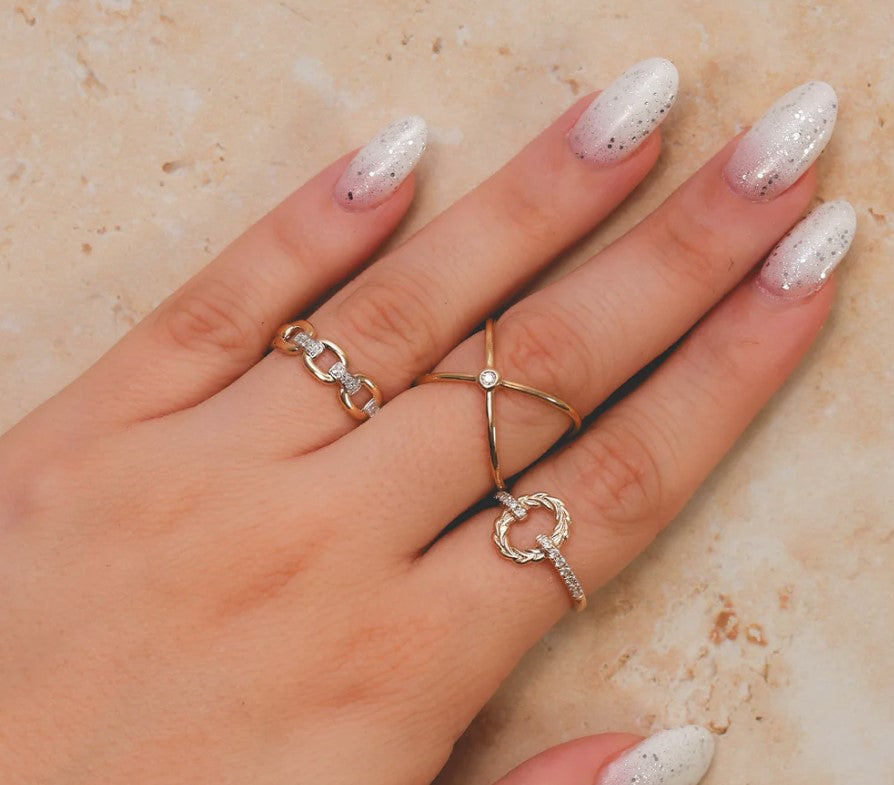 14K Yellow Gold " X " Fashion Ring