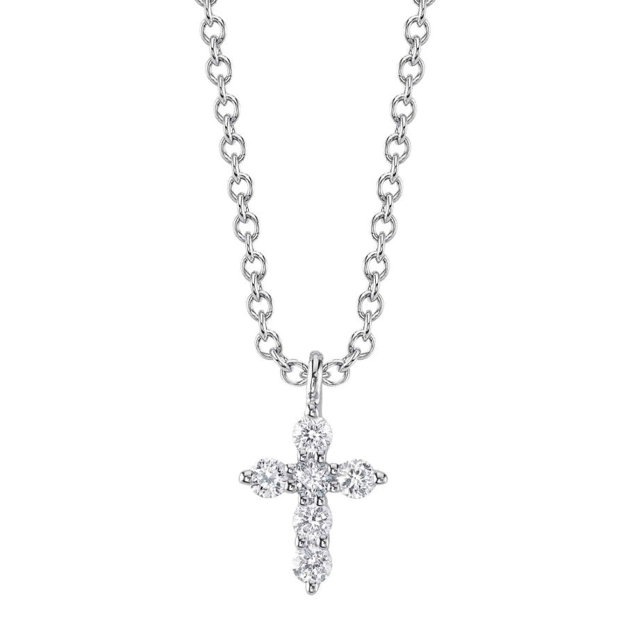 14K White Gold Diamond Cross Pendant Necklace