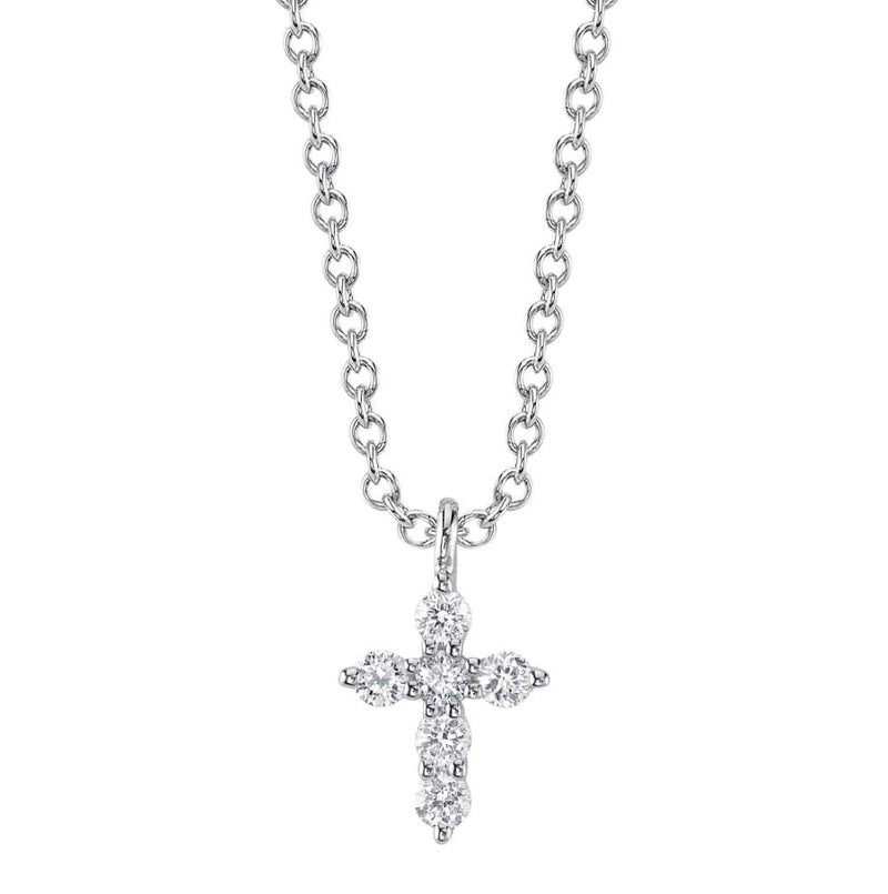 14K White Gold Diamond Cross Pendant Necklace