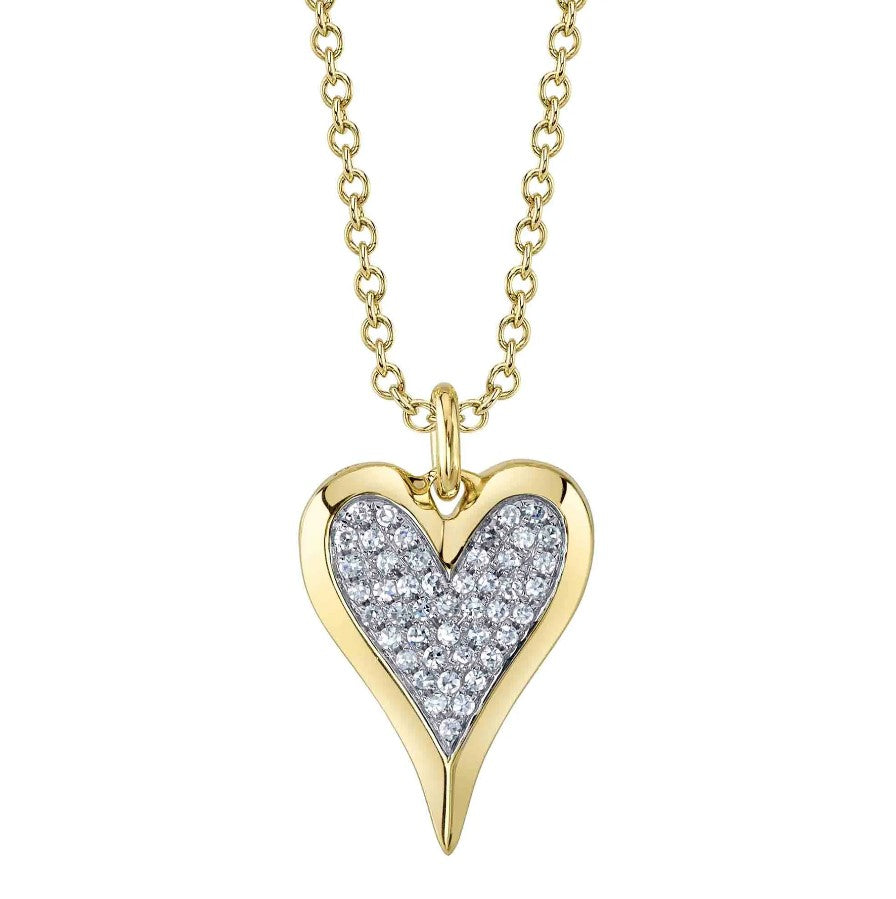 14K Gold Pave Diamond Heart Necklace