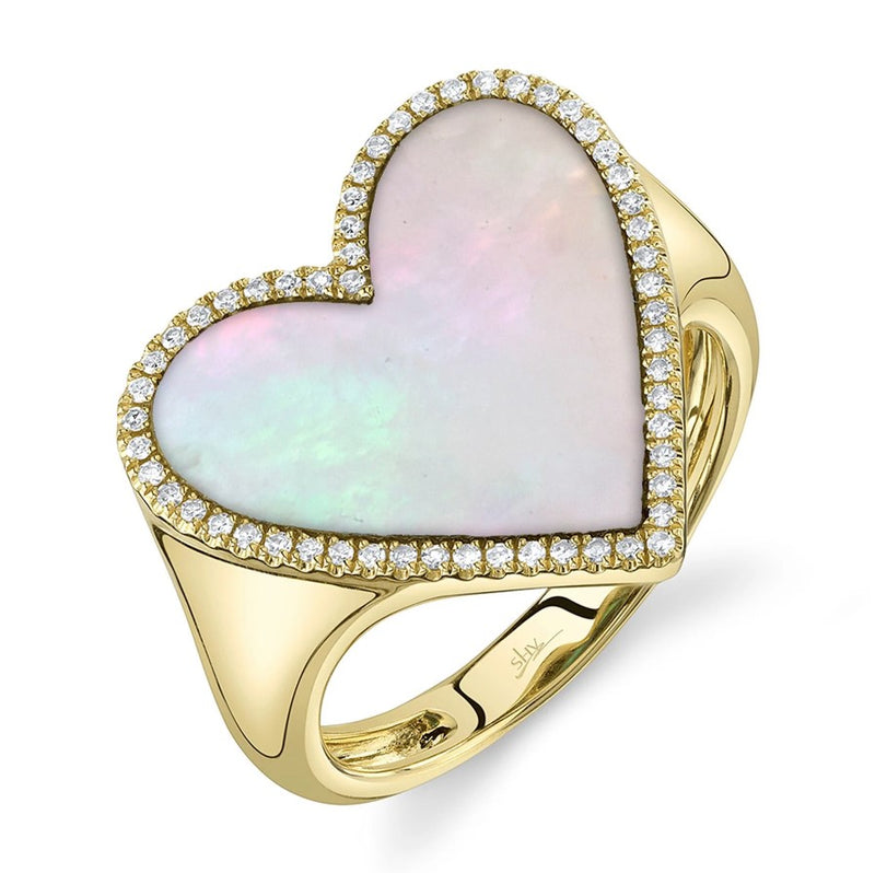 14K Gold Mother of Pearl & Diamond Heart Ring
