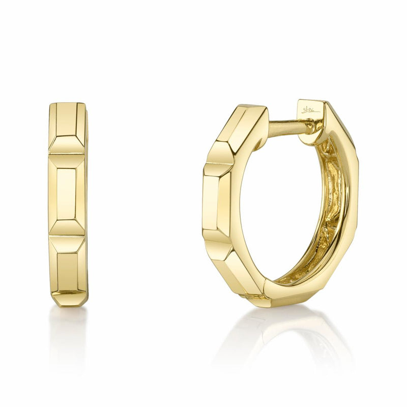 14K Yellow Gold Geo Cut Huggie Earrings