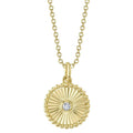 14K Yellow Gold Small Fluted Diamond Medallion Necklace