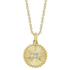 14K Yellow Gold Small Fluted Diamond Medallion Necklace