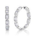 14K White Gold Baguette Hoop Earrings