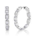 14K White Gold Baguette Hoop Earrings