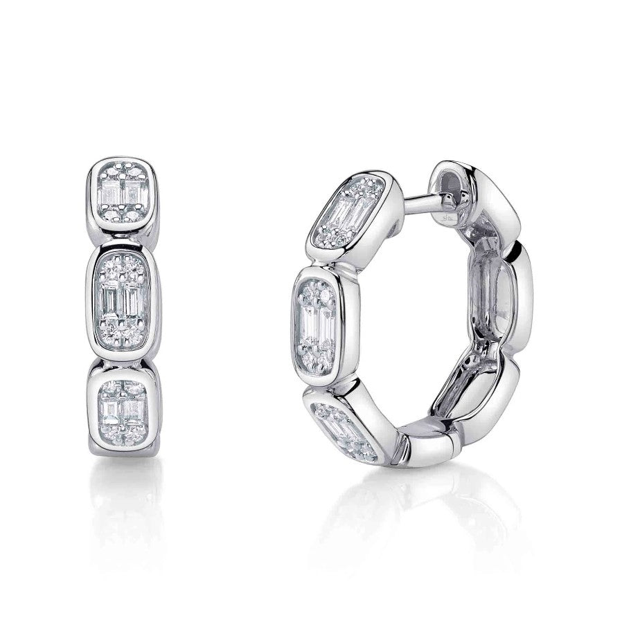 14K White Gold Diamond Hoop Earrings