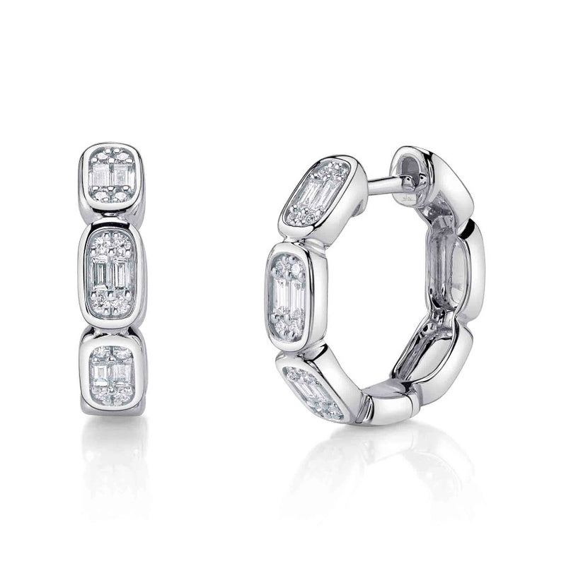 14K White Gold Diamond Hoop Earrings