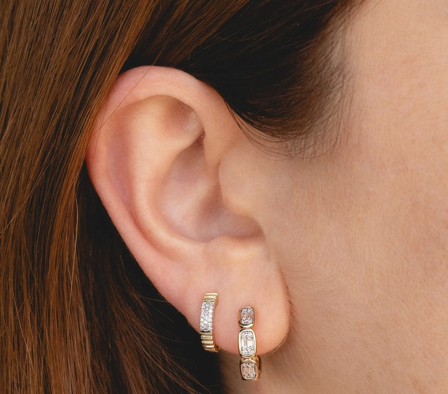 14K White Gold Diamond Hoop Earrings
