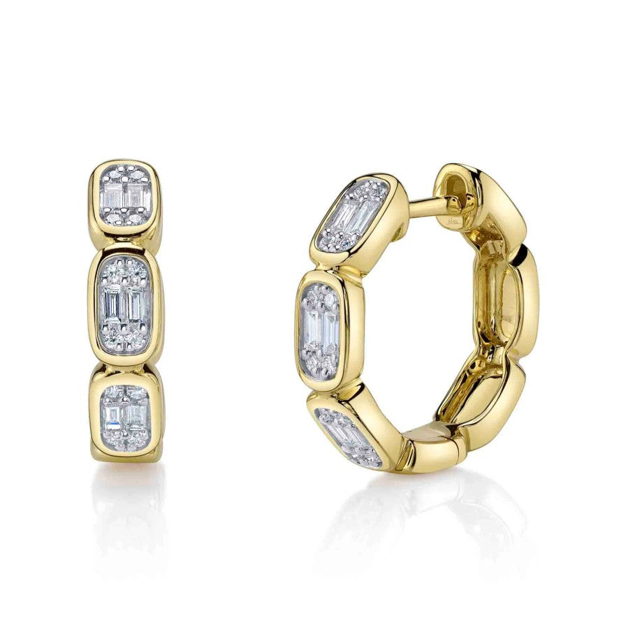14K White Gold Diamond Hoop Earrings