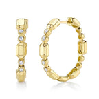 14K Gold Diamond Geo Hoop Earrings