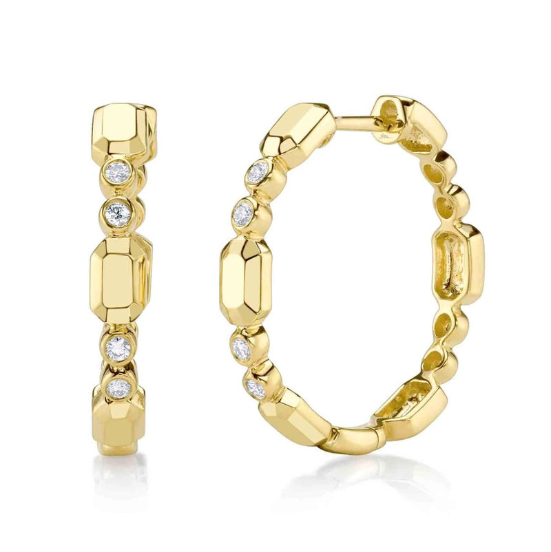 14K Gold Diamond Geo Hoop Earrings