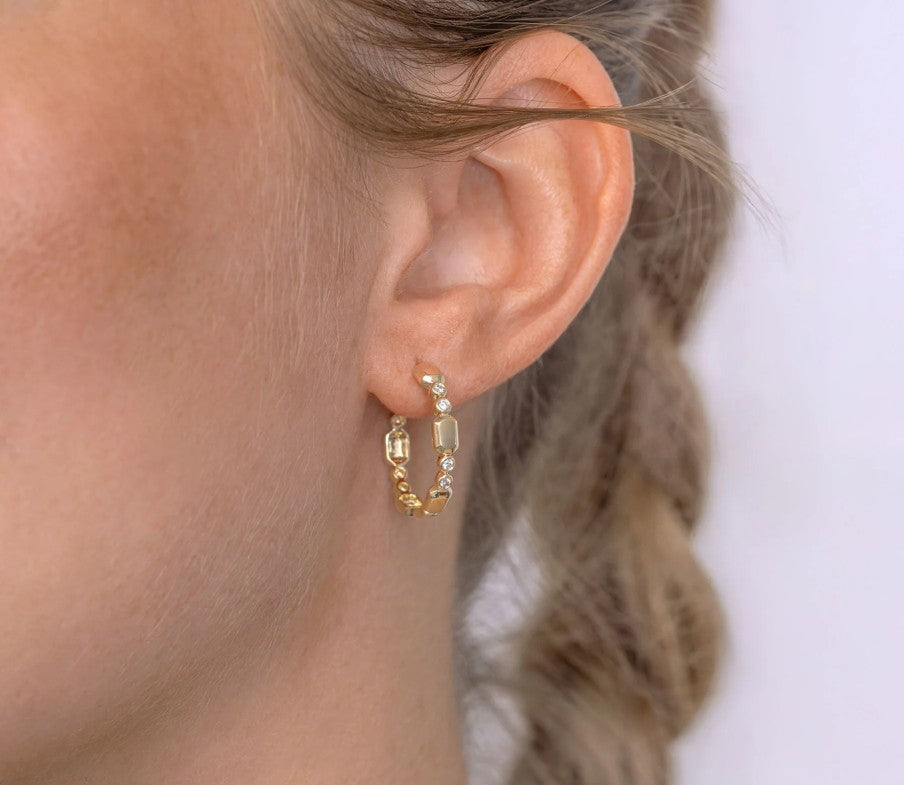 14K Gold Diamond Geo Hoop Earrings