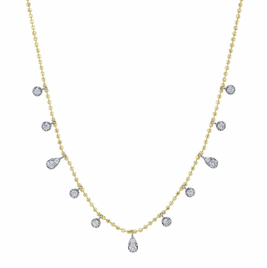 14K Yellow & White Gold Station Dangle Diamond Necklace