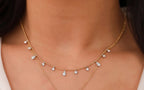 14K Yellow & White Gold Station Dangle Diamond Necklace