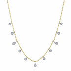 14K Yellow & White Gold Station Dangle Diamond Necklace