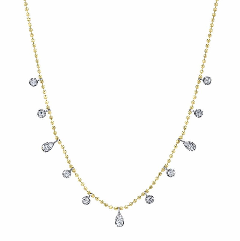 14K Yellow & White Gold Station Dangle Diamond Necklace