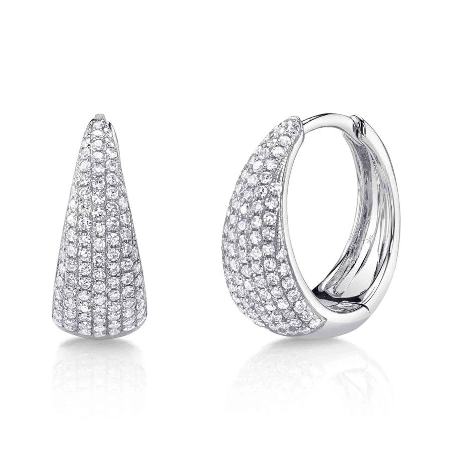 14K White Gold Diamond Huggie Hoop Earrings