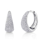 14K White Gold Diamond Huggie Hoop Earrings
