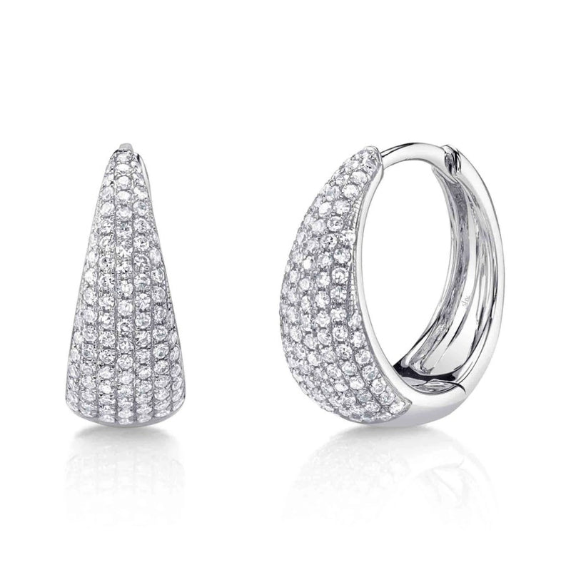 14K White Gold Diamond Huggie Hoop Earrings