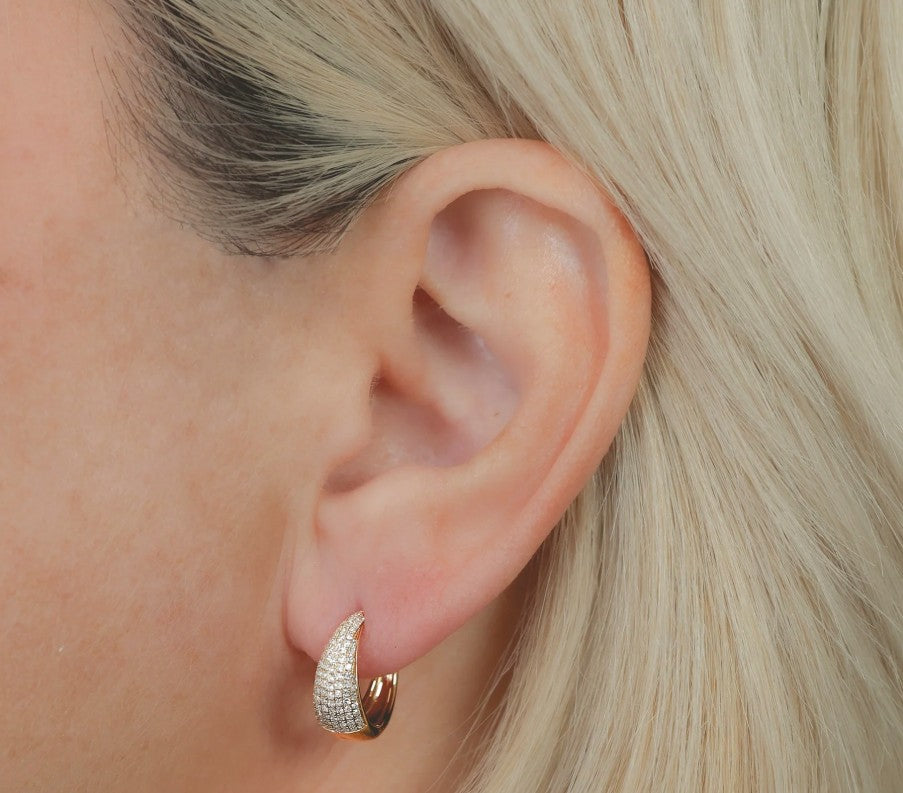 14K White Gold Diamond Huggie Hoop Earrings
