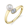 14K Yellow Gold Bypass Pearl & Diamond Ring