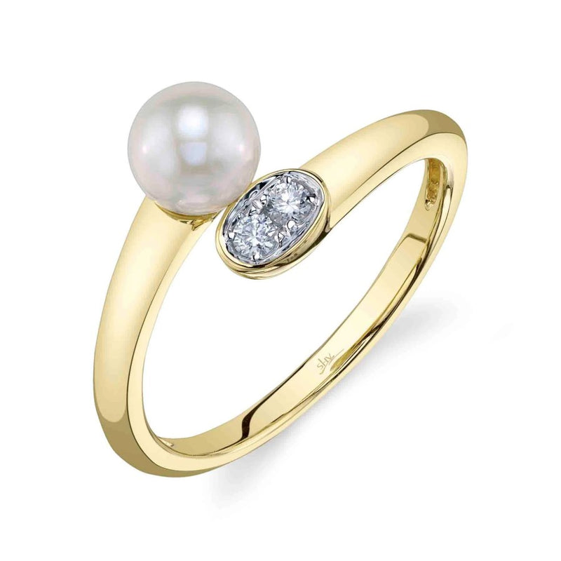 14K Yellow Gold Bypass Pearl & Diamond Ring