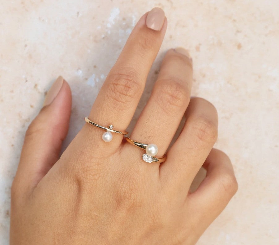 14K Yellow Gold Bypass Pearl & Diamond Ring
