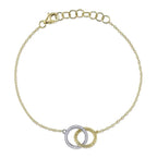 14K Yellow & White Gold Double Circle Bracelet With Diamonds