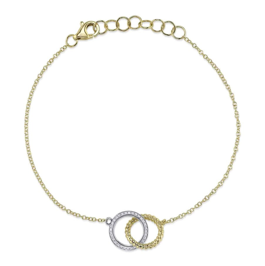 14K Yellow & White Gold Double Circle Bracelet With Diamonds