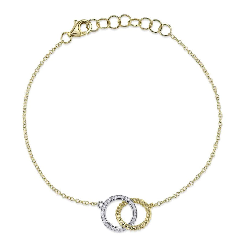14K Yellow & White Gold Double Circle Bracelet With Diamonds